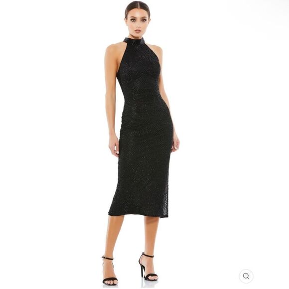 Mac Duggal 5531 HIGH NECK HALTER SLEEVELESS MIDI DRESS Black 2 - Picture 2 of 15